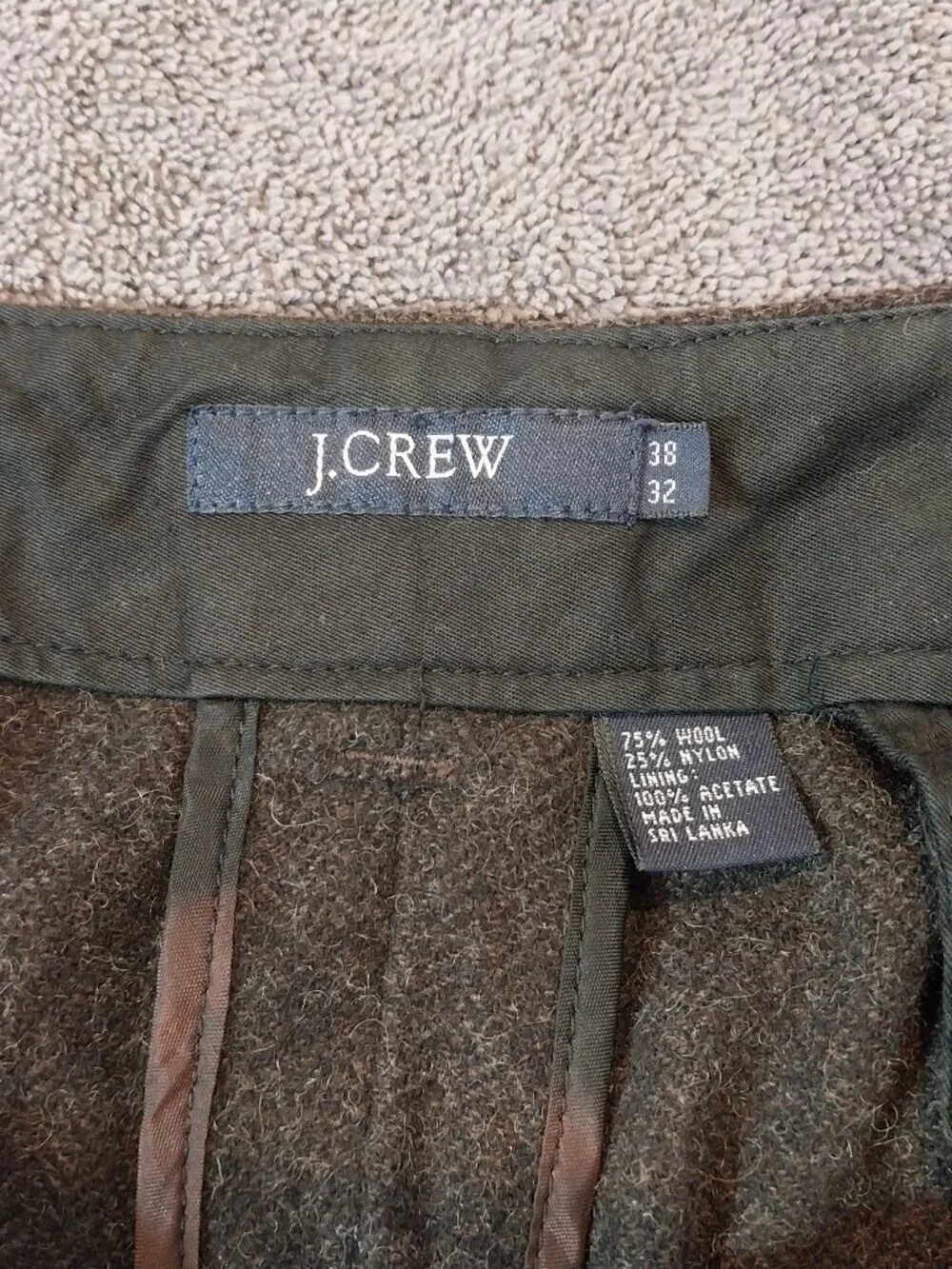 Vintage J Crew Pants 38x30 Brown Herringbone Heavy Wool Blend Flat Front Trouser